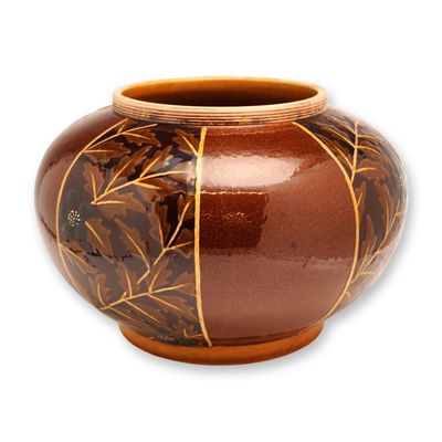 Wedgwood Leaf Pattern Brown Glazed Earthenware Vase circa 1885