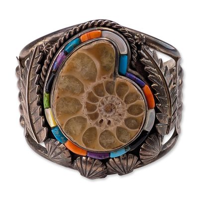Freddy Maloney Navajo Sterling Silver Ammonite Cuff Bracelet