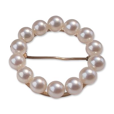 14K Yellow Gold and Cultured Pearl Circle Brooch