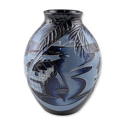 Moorcroft Paul Hilditch Blue Lagoon Pottery Vase, Signed Limited Edition