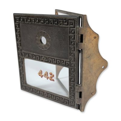 Yale Antique Brass Greek Key Post Office Box Door