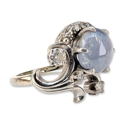 14K White Gold Star Sapphire and Diamond Cocktail Ring