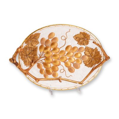 Wedgwood Creamware and Bone China Oval Tray with Gold Grape Vine Motifs and Handles