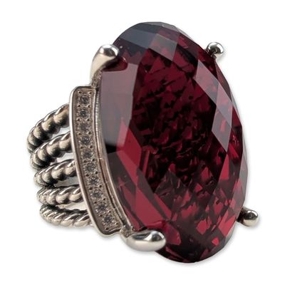 David Yurman Sterling Silver Wheaton Garnet and Diamonds Ring