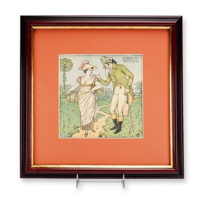 Walter Crane Framed Colored Wood Engraved Print, Pretty Maid