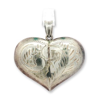 Sterling Silver Etched Puffy Heart Pendant