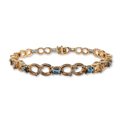 14K Gold Blue Topaz and Diamond Bracelet
