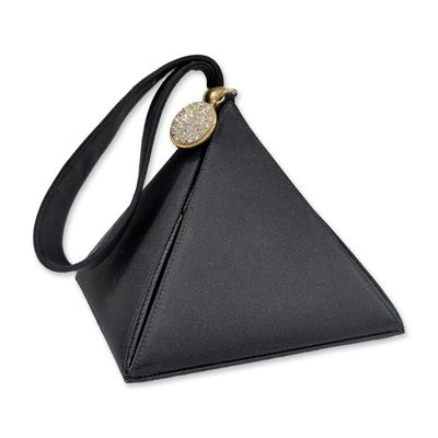 Carey Adina NYC Black Satin Pyramid Wristlet Bag