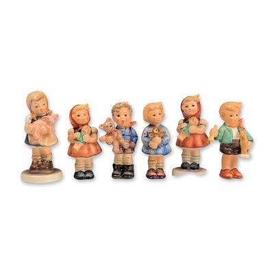 Collection of Six Goebel Hummel Miniature Figurines with Toys, Pig and Flowers
