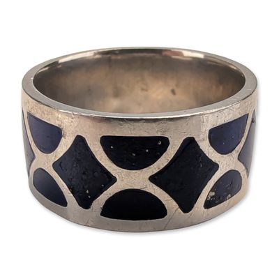 800 Silver Geometric Inlay Band Ring