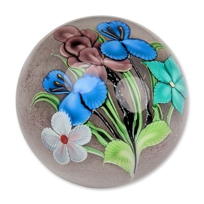 Orient and Flume  by Ed Seaira Floral Art Glass Paperweight