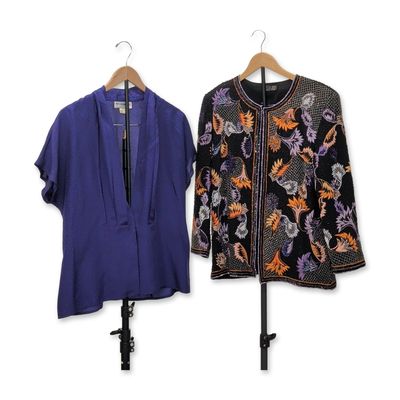 2pc Vintage Silk Blouse and Evening Beaded Jacket