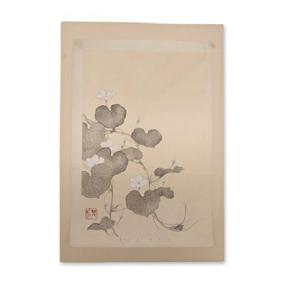 Japanese Woodblock Print, One Evening from a Botanical Series, Signed