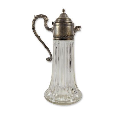 Edwardian Silver Mounted Fluted Glass Claret Jug