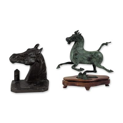 2pc Bronze Flying Horse and Metal Bookend