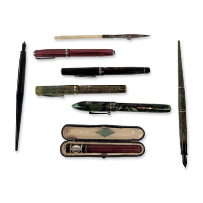 Collection of Eight Vintage Writing, Drafting, Instruments and More