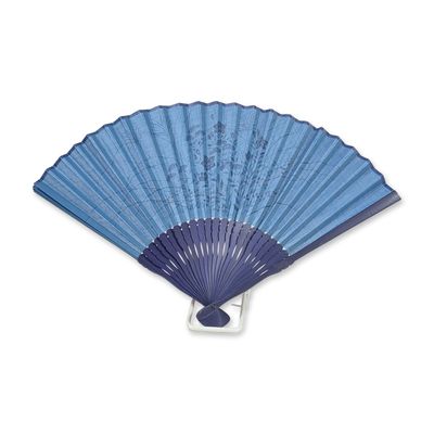 Japanese Blue Fabric and Bamboo Folding Fan