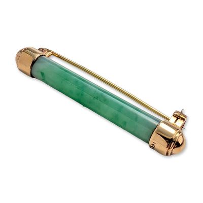 14K Yellow Gold and Jade Bar Brooch