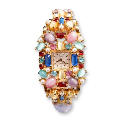 Vintage Pedre 17 Jewels Swiss Watch with Multi Colored Stones