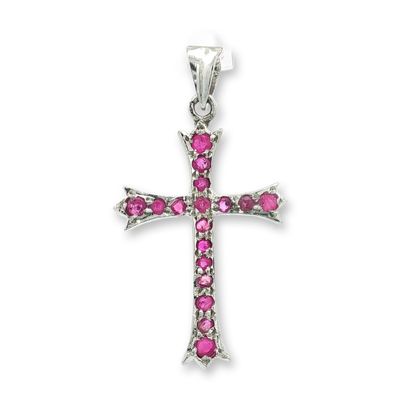 Ruby and Silver-Tone Cross Pendant