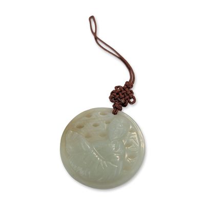 Chinese Carved Celadon Jade Maiden Pendant