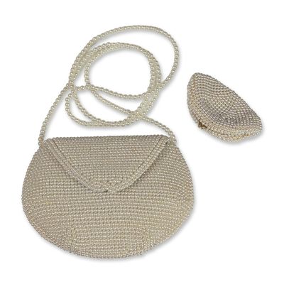2pc Faux Pearl Beaded Evening Bag Set