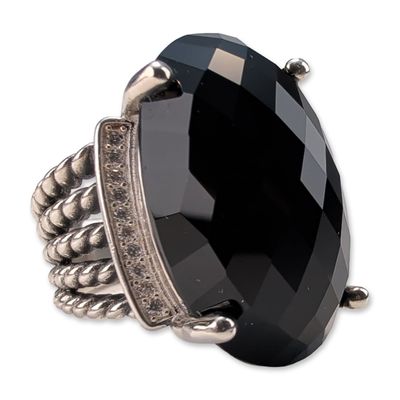 David Yurman Sterling Silver Wheaton Onyx Diamond Ring