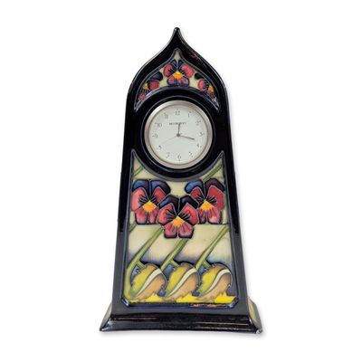 Moorcroft Dames Pansy Ceramic Mantel Clock