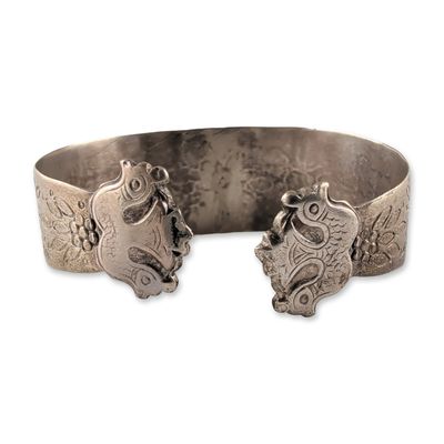 Southeast Asian Folk Art Style Sterling Silver Cuff Bracelet
