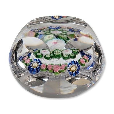 Antique Clichy Faceted Millefiori Glass Paperweight