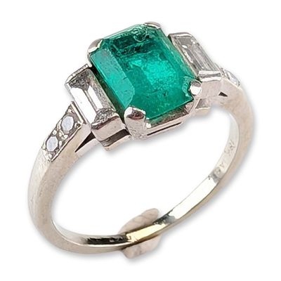 Jabel 18K White Gold Emerald and Diamond Ring