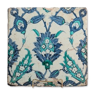 Ottoman Iznik-Style Fritware Tile with Floral Decoration