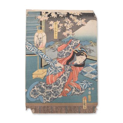 Utagawa Kunisada (Toyokuni III) (Japanese, 1786-1865), Woodblock Print: Actor on a Veranda with