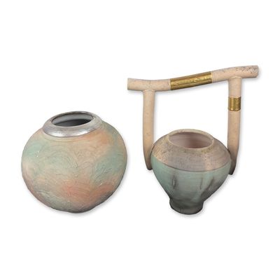 2pc Hand-Thrown Studio Art Pottery Vessels