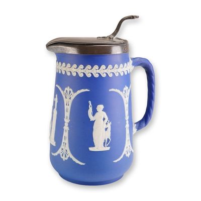 Wedgwood Jasperware Dip Portland Blue Pitcher with Metal Lid
