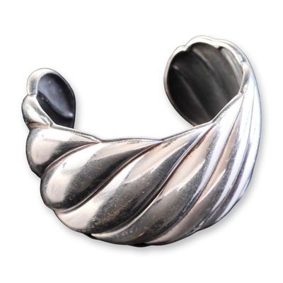 David Yurman Sterling Silver Sculpted Cable Wide Cuff Bracelet