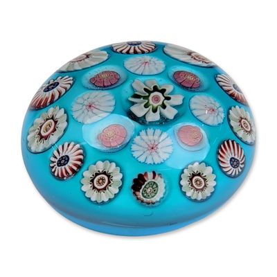 Clichy France Antique Opaque Aqua Ground Millefiori Paperweight