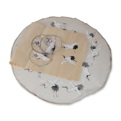 Japanese Meiji Period Painted Silk Crane Panels