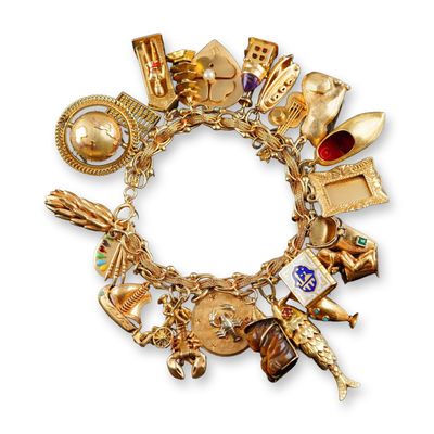14K Gold Bracelet with 23 Unique Charms