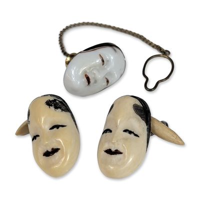 3pc Japanese Noh Mask Jewelry Pieces