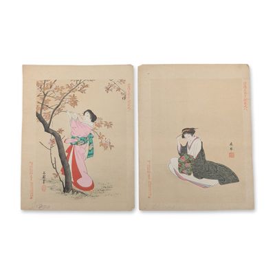 2pc Japanese Woodcuts on Paper after Famous Masters