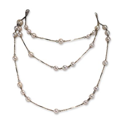 Nakagawa Sterling Silver Cultured Pearl Station Necklace