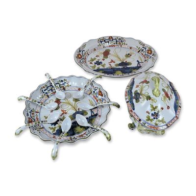 10pc AMM Faenza Italy Majolica Soup Tureen, Platters, and Ladles