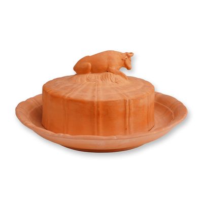 Wedgwood Terracotta Butter Tub and Cover with Cow Finial, circa 1870