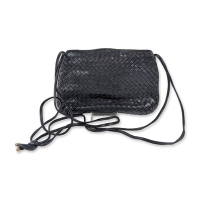 Charles Jourdan Black Woven Leather Crossbody Bag