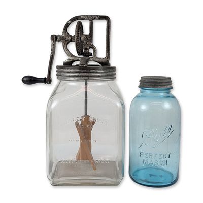 2pc Dazey No. 60 Glass Churn and Ball Mason Jar
