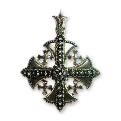 Jerusalem Sterling Silver Ornate Cross Pendant