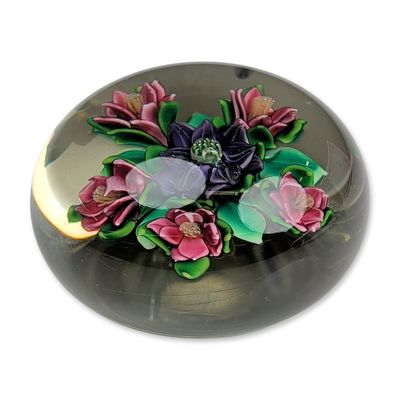 Ken Rosenfeld 1983 Floral Art Glass Paperweight