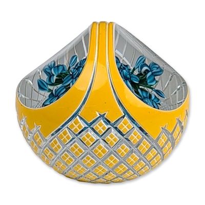 Ray Banford Cut Double-Overlay Iris Basket Paperweight