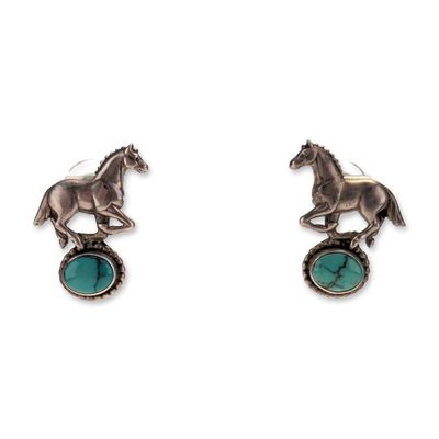 Pair of Sterling Silver Turquoise Horse Earrings